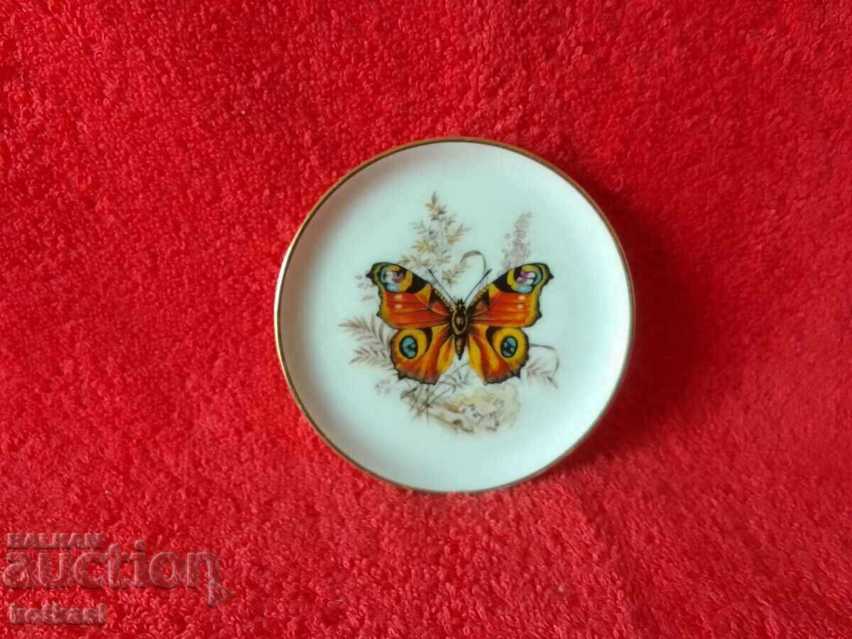 Old small porcelain plate Peacock butterfly marked with price 15.50 BGN | € 7.93 Old small porcelain plate Peacock butterfly marked with price 15.50 BGN | € 7.93