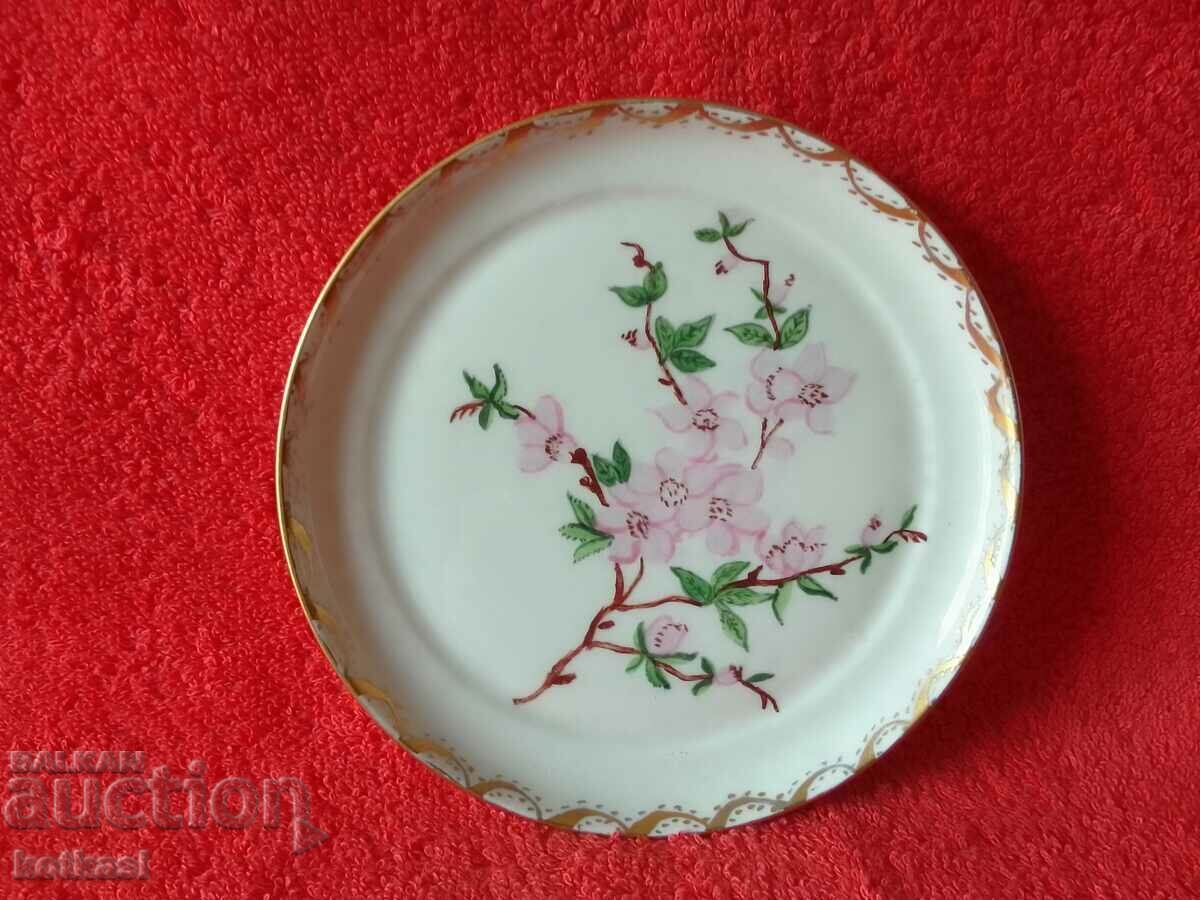 Old porcelain plate Blooming flowers marked handwork with price 35.50 BGN | € 18.15