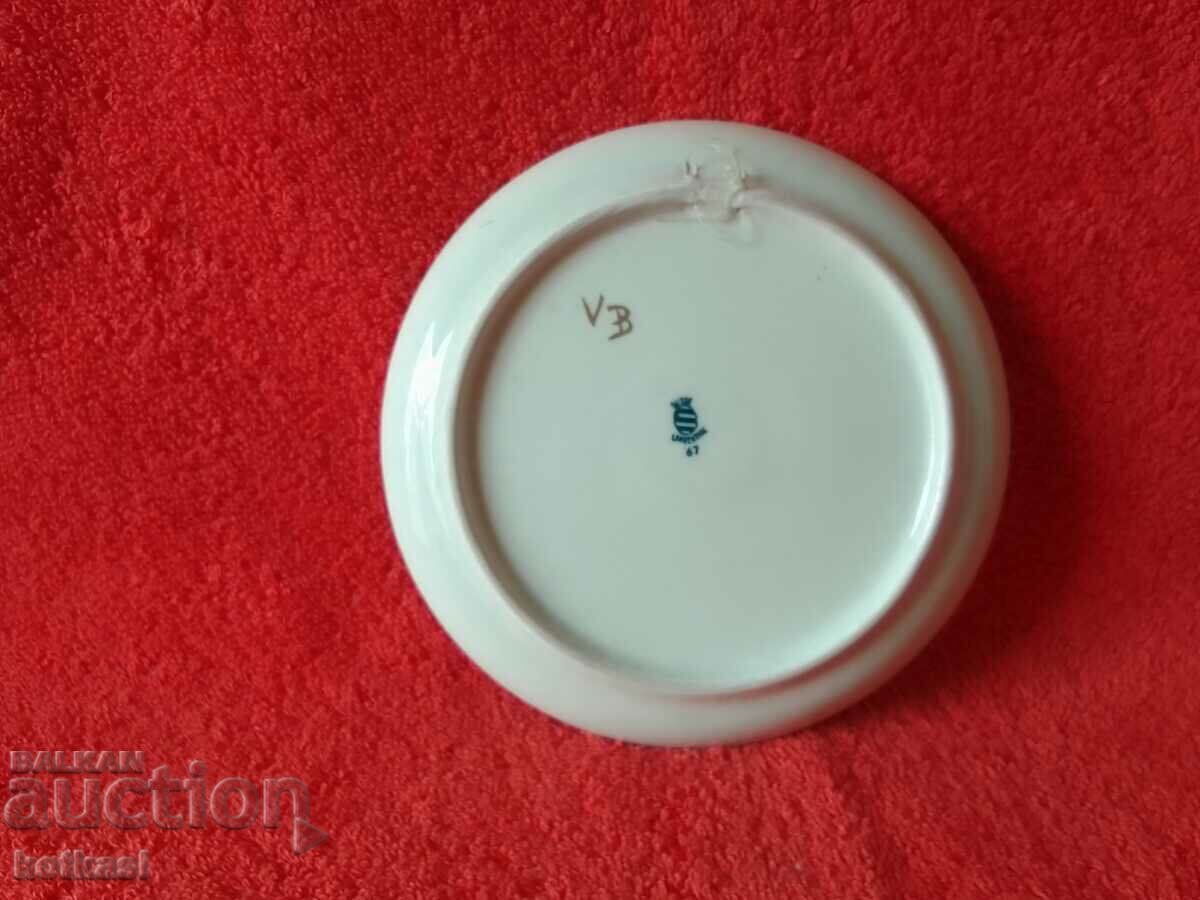 Auction  Old porcelain plate Blooming flowers marked handwork