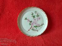 Old porcelain plate Blooming flowers marked handwork