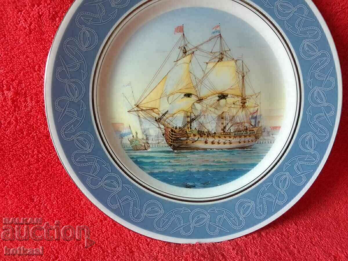 Old porcelain plate signed Ship Galleon Sea with price 55.50 BGN | € 28.38 Old porcelain plate signed Ship Galleon Sea with price 55.50 BGN | € 28.38