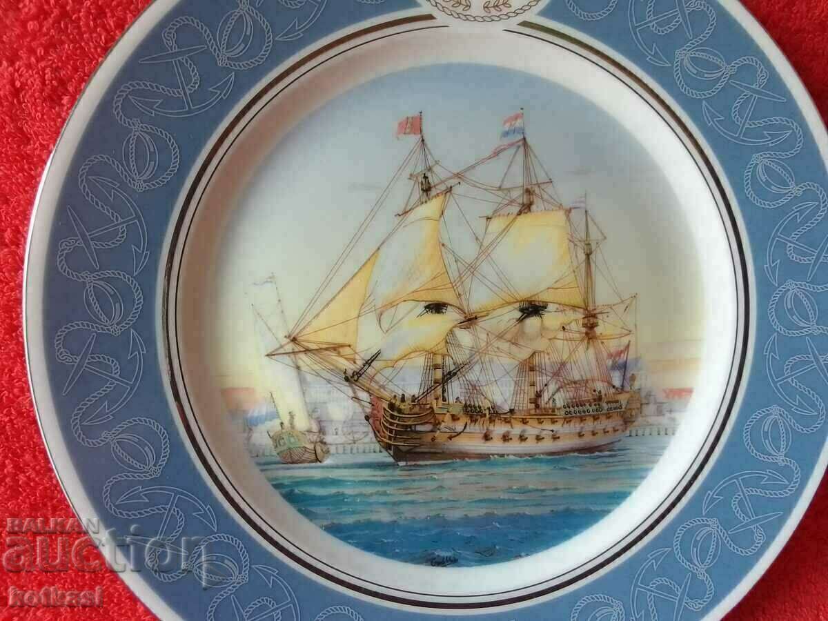 Delivery of Old porcelain plate signed Ship Galleon Sea Delivery of Old porcelain plate signed Ship Galleon Sea