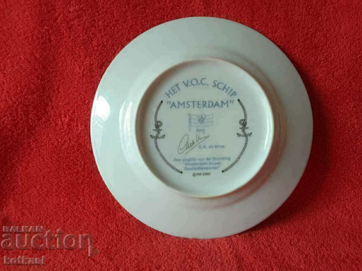 Old porcelain plate signed Ship Galleon Sea - 5 Old porcelain plate signed Ship Galleon Sea - 5