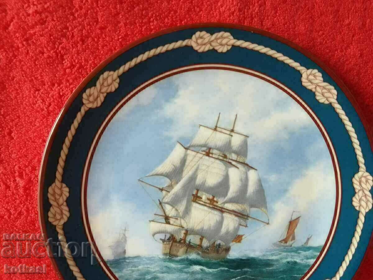Auction Old porcelain plate Ships Galleon signed England Auction Old porcelain plate Ships Galleon signed England