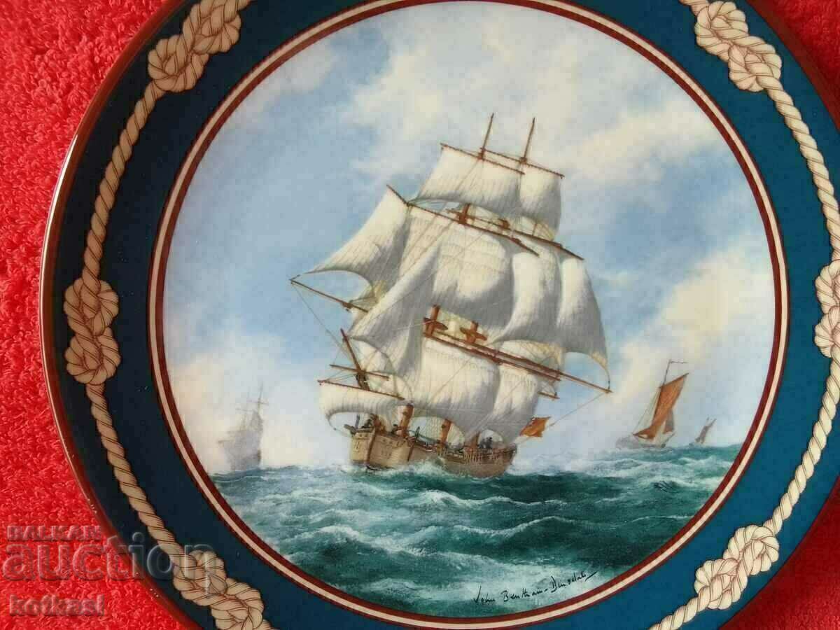 Delivery of Old porcelain plate Ships Galleon signed England Delivery of Old porcelain plate Ships Galleon signed England