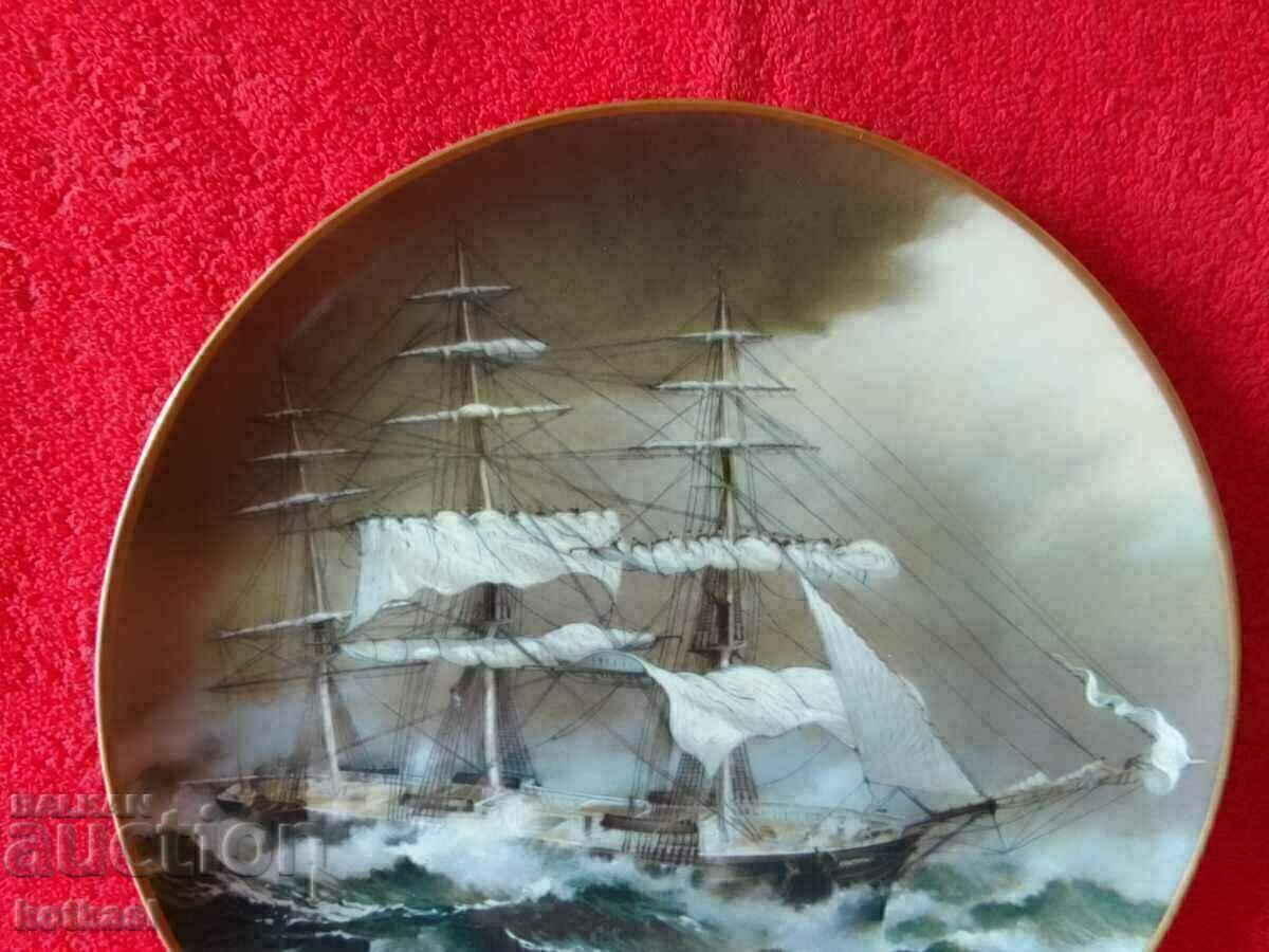 Auction Old porcelain plate marked Storm Ocean Ship Galleon Auction Old porcelain plate marked Storm Ocean Ship Galleon