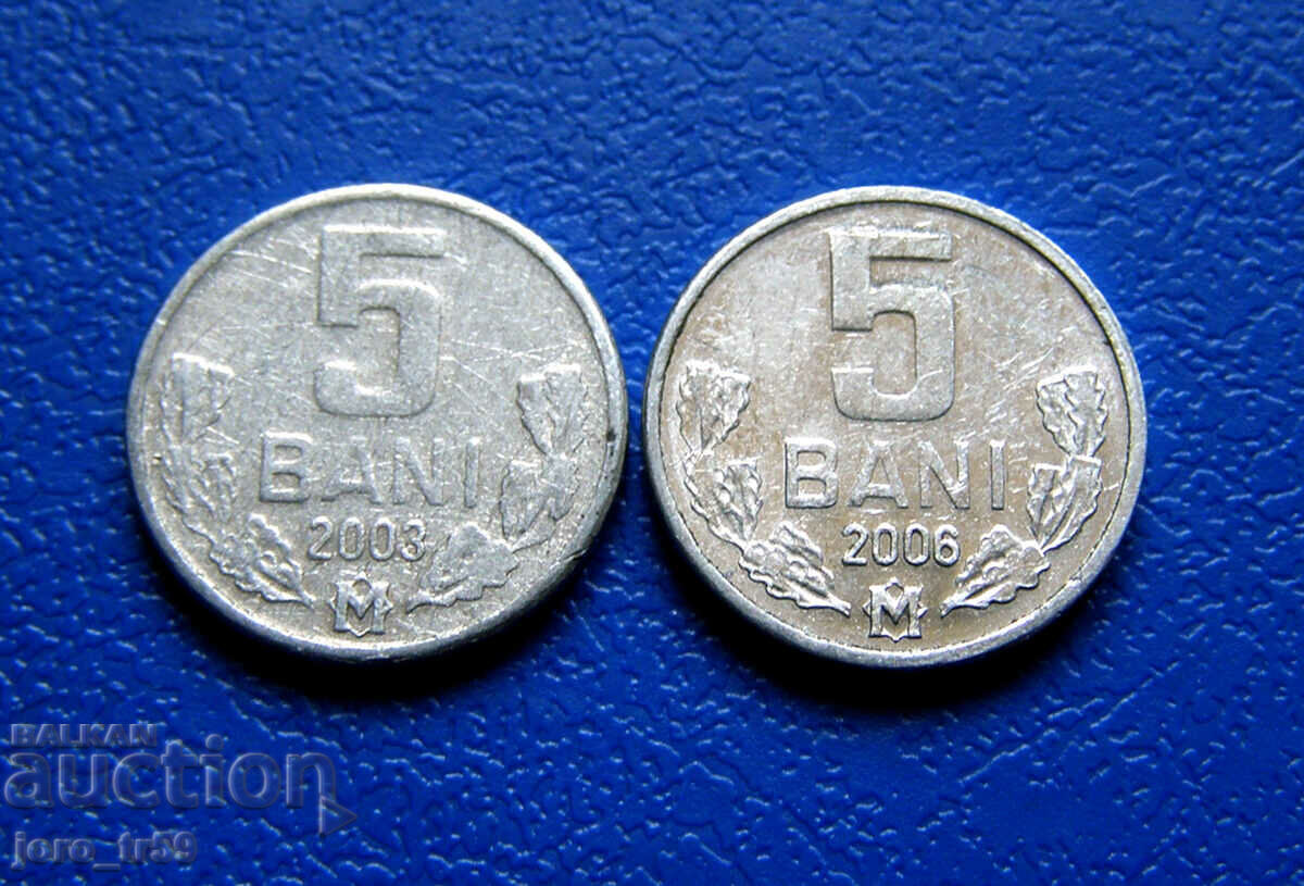 Молдова 5 бани /Moldova 5 Bani/ 2003 и 2006 г. - 2 бр.