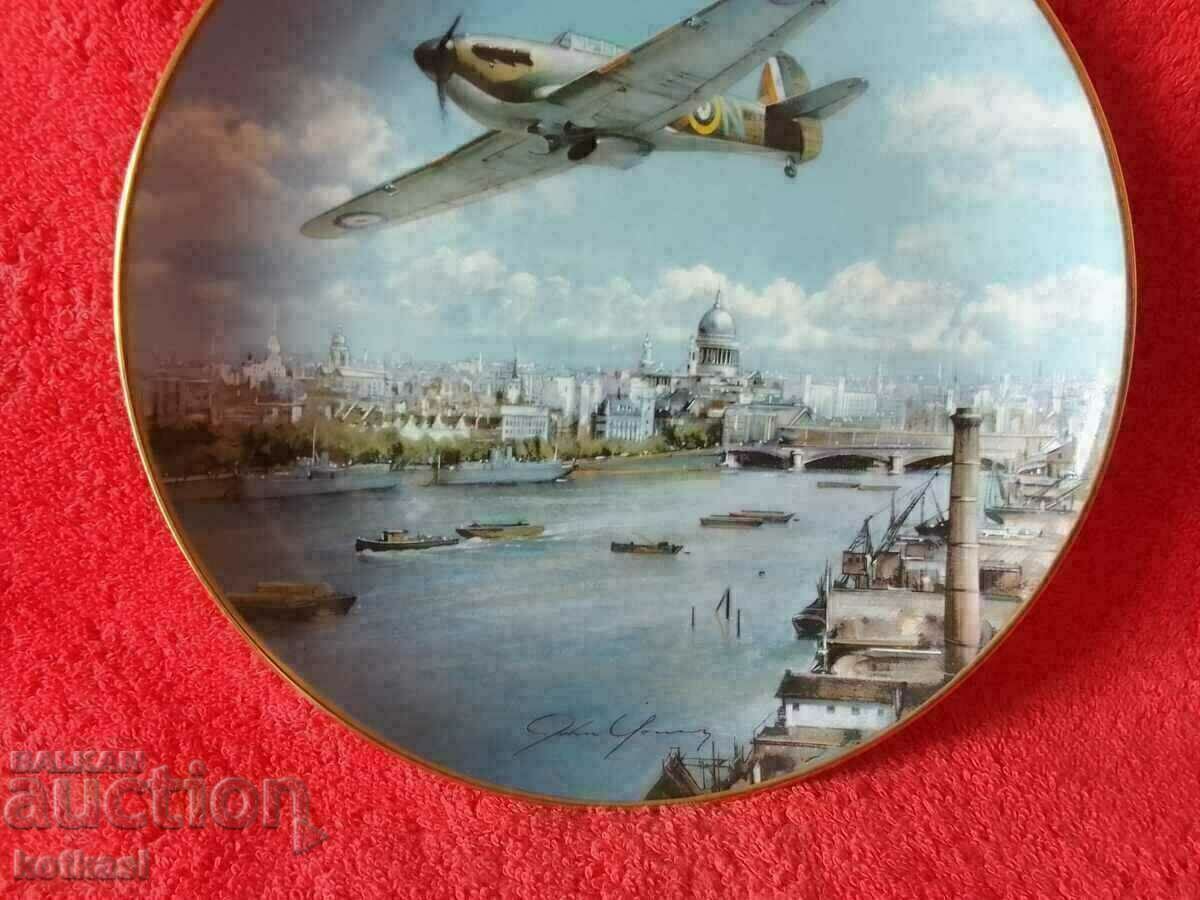 Auction  Old porcelain plate marked signed Airplane ships