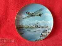 Old porcelain plate marked signed Airplane ships