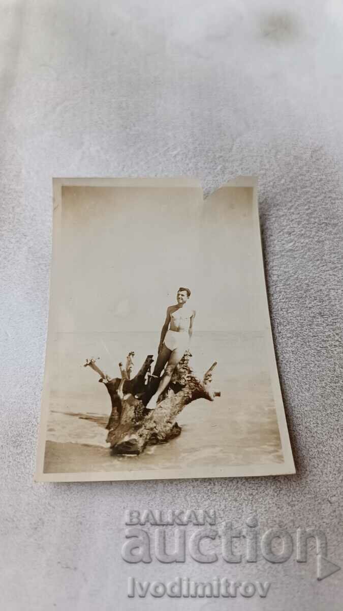 Fotografie Bărbat pe un copac pe plajă