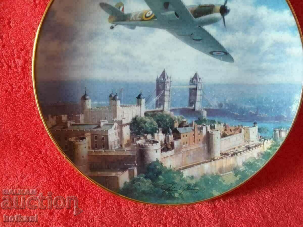 Auction Old porcelain plate marked signed Airplane Castle Auction Old porcelain plate marked signed Airplane Castle
