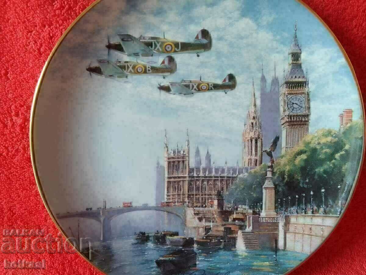 Livrarea Farfurie veche de portelan marcata Avioane Londra