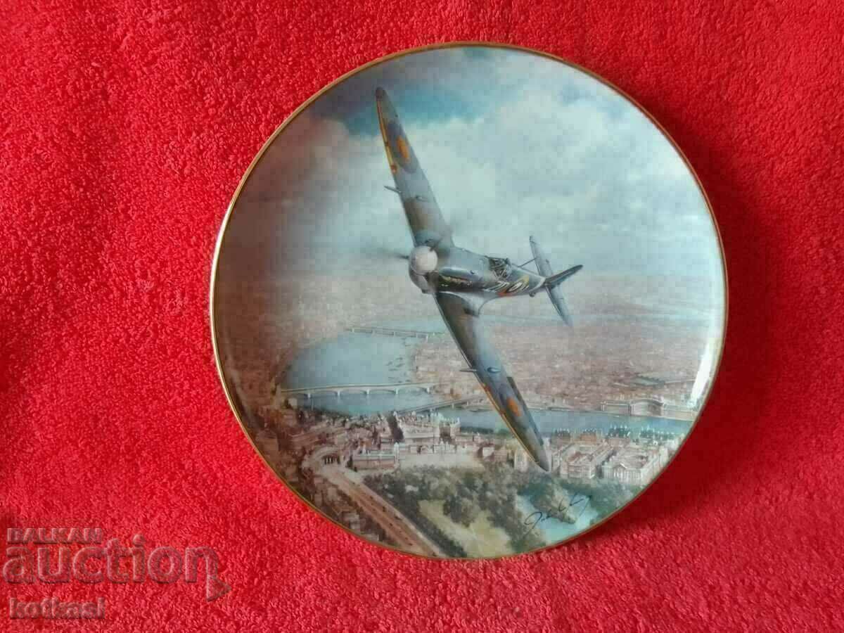 Old porcelain plate marked and signed Airplane Grad Reka