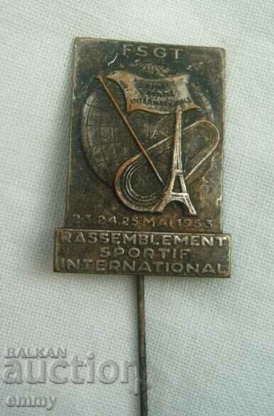 FSGT Badge - International Sports Meeting, Paris 1953