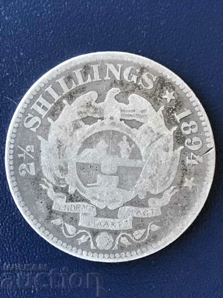 South Africa 2 1/2 Shillings 1894 Paul Kruger Silver