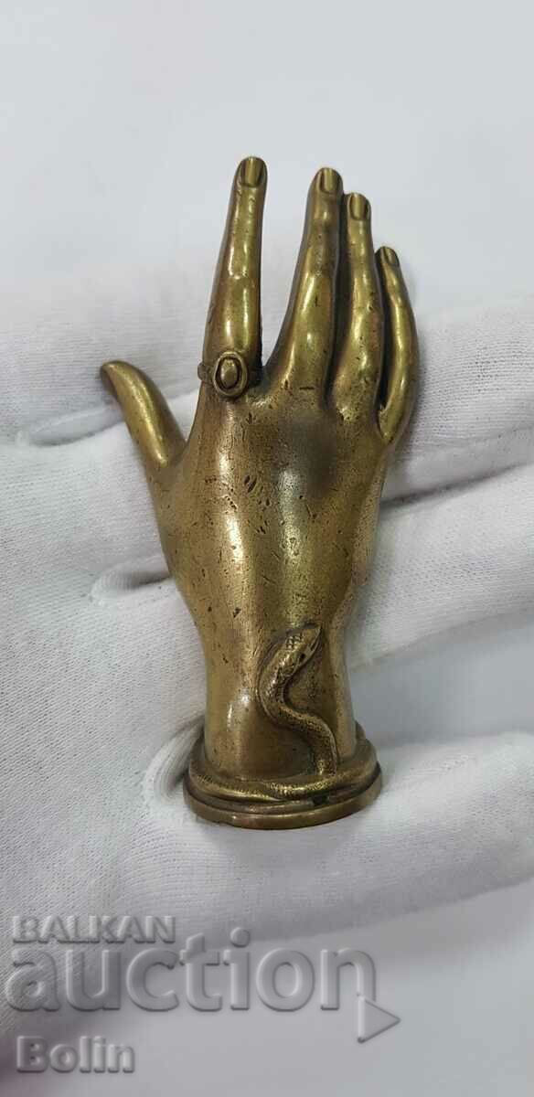 Rare French bronze seal - arm, snake 19th century