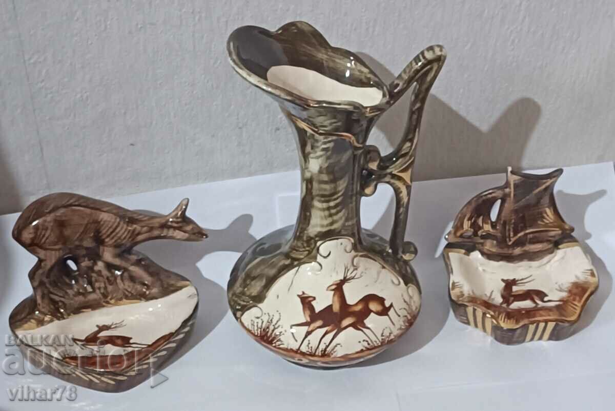 Auction Lot of six porcelain, ashtray, vase... with hunting motifs Auction Lot of six porcelain, ashtray, vase... with hunting motifs