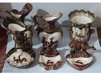 Lot of six porcelain, ashtray, vase... with hunting motifs