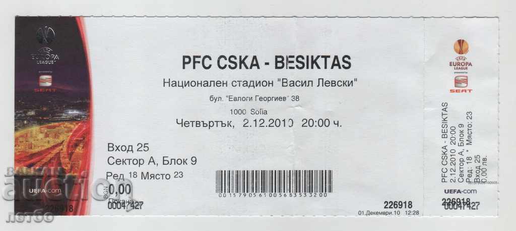 Bilet fotbal CSKA-Besiktas Turcia 2010 LE