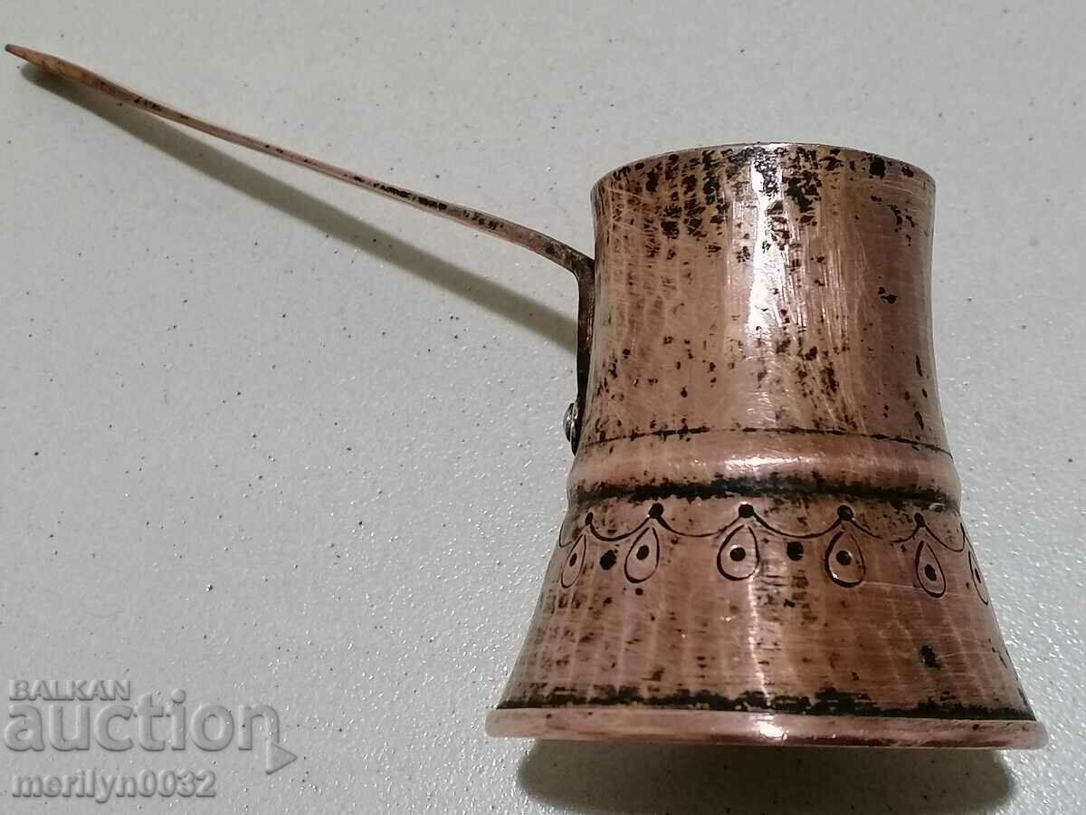 Старо медно калайдисано джезве, кафеник, бакър, меден съд - 6