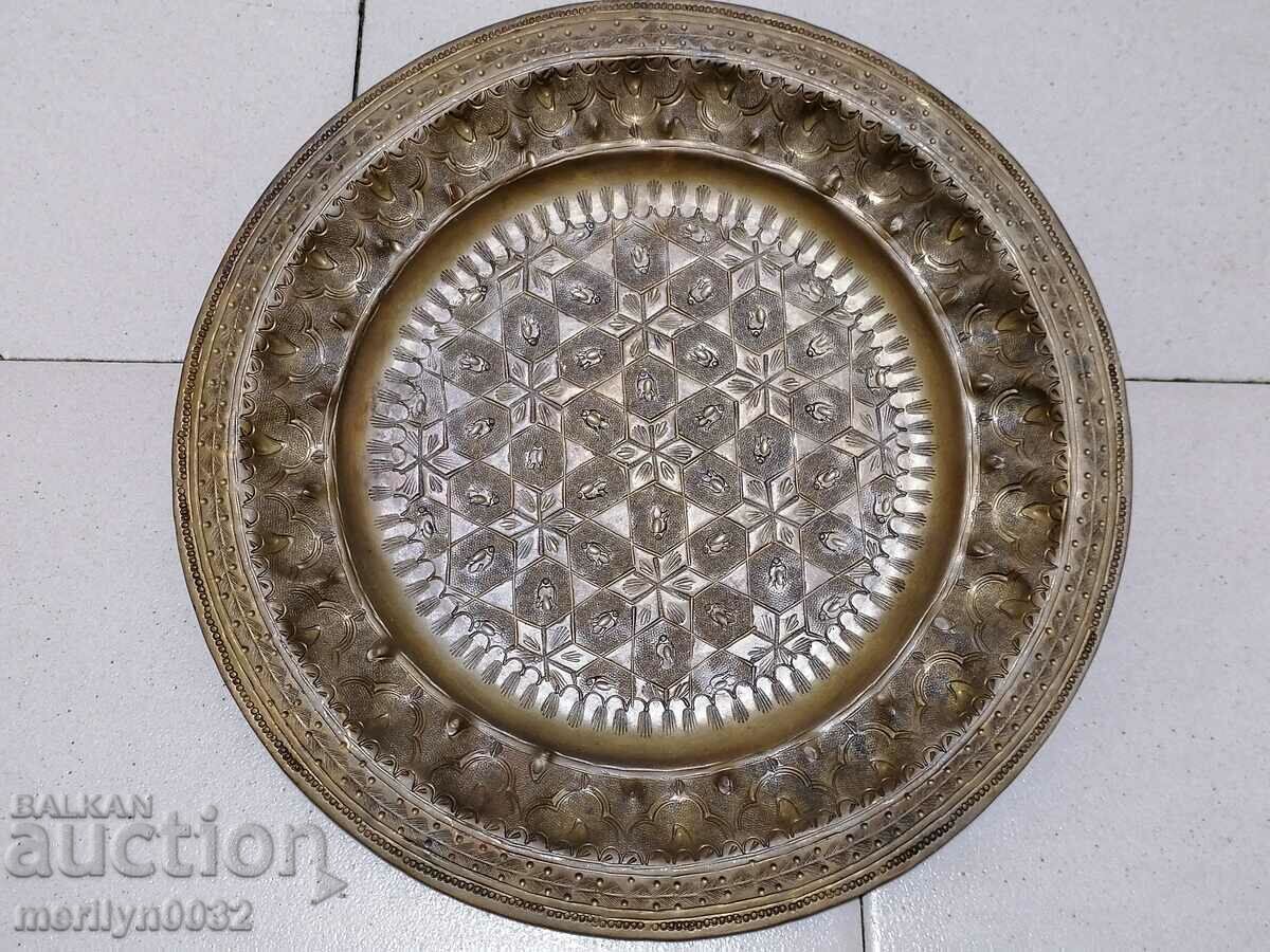 Hand hammered tray brass wall plate 1960s decoration