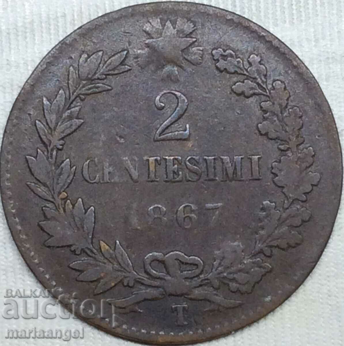 2 centesimi 1867 T - Turin Italy Victor Emmanuel II