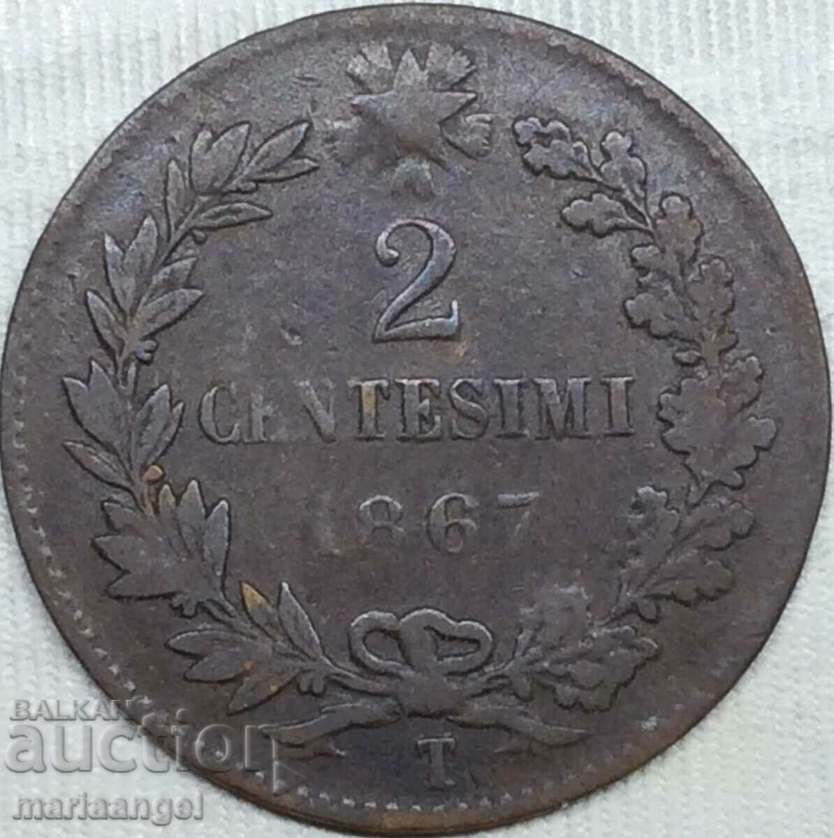 2 centesimi 1867 T - Torino Italia Victor Emmanuel II