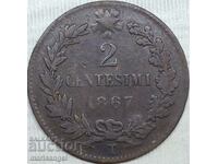 2 centesimi 1867 T - Turin Italy Victor Emmanuel II