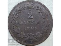 2 centesimi 1867 T - Torino Italia Victor Emmanuel II