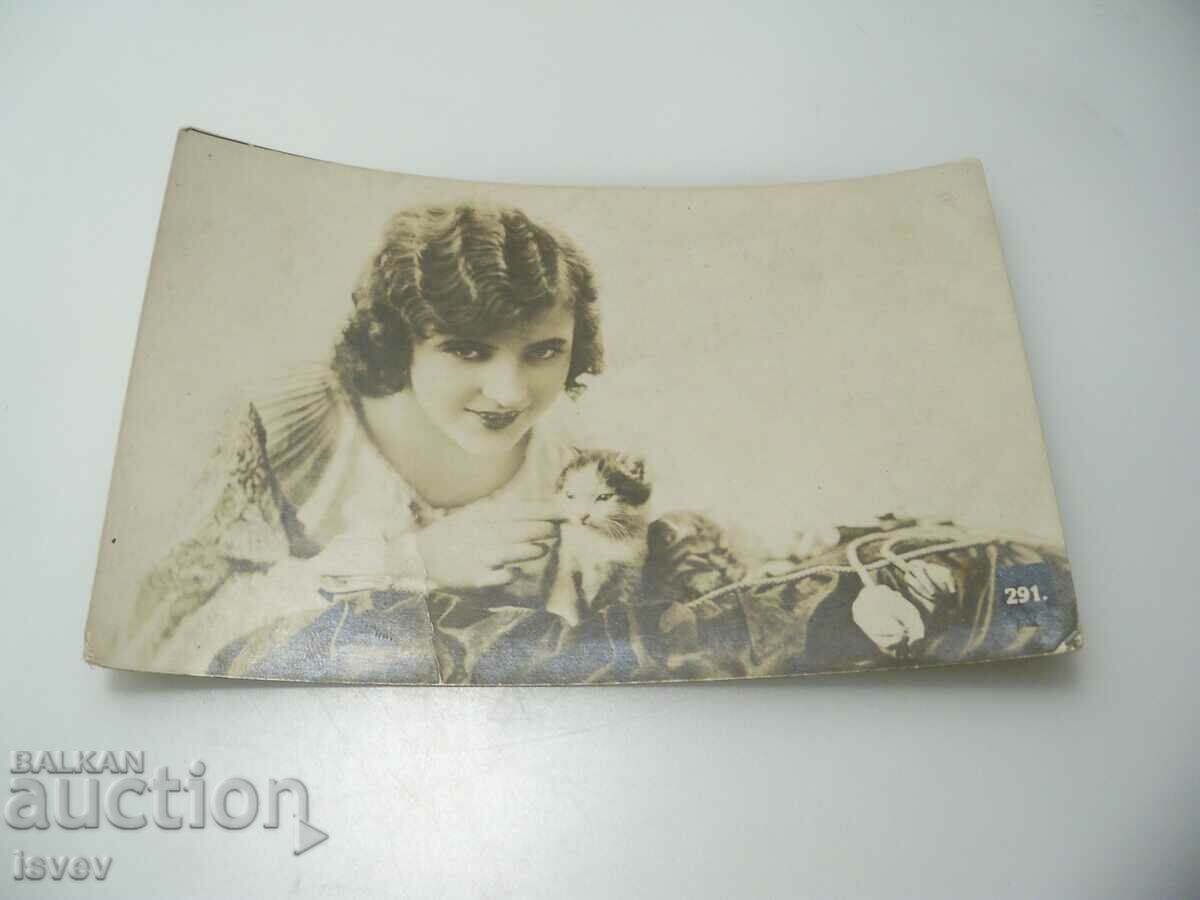 Auction Girl with kittens, old romantic postcard Auction Girl with kittens, old romantic postcard