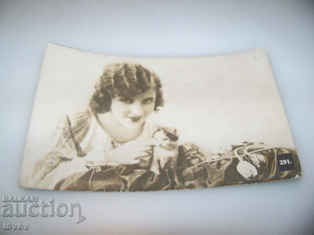 Delivery of Girl with kittens, old romantic postcard Delivery of Girl with kittens, old romantic postcard