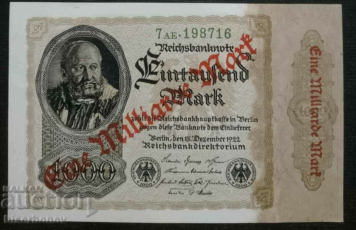 1 milliard mark, 1 милиард марки Германия, 1922 г. UNC