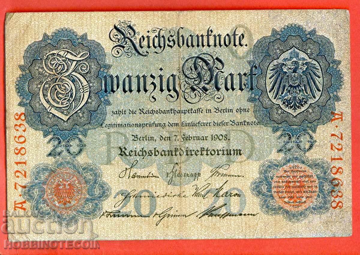 GERMANIA GERMANIA 20 Timbre - emisiune - emisiune 1908 GERMANIA GERMANIA 20 Timbre - emisiune - emisiune 1908