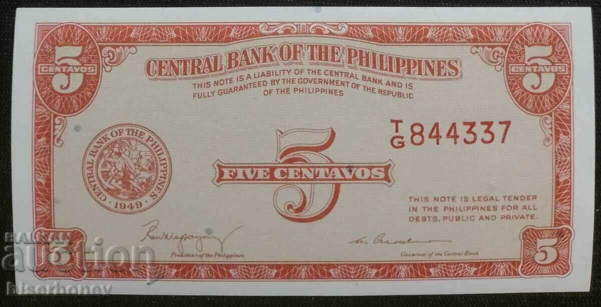 5 centavos Philippinas, 5 центавос Филипини, 1949 UNC
