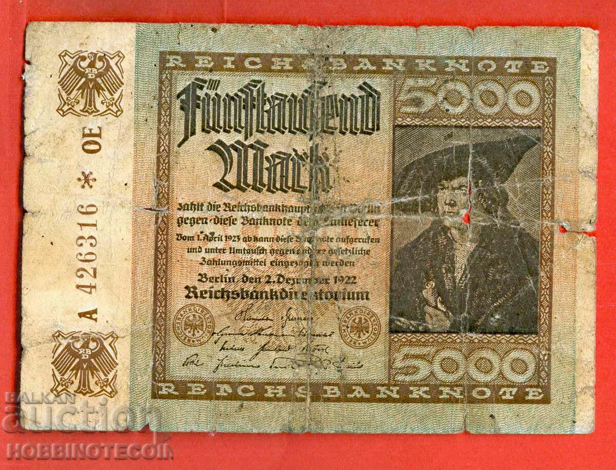 ГЕРМАНИЯ GERMANY 5000  5 000 Марки - емисия - issue 1922 - 2