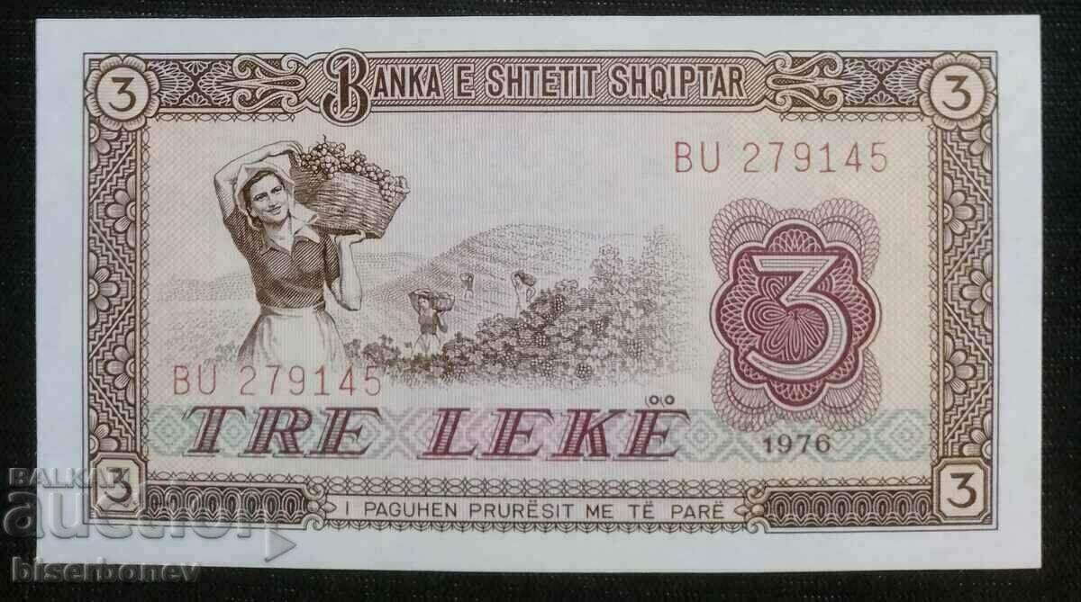 3 leke, leki, Albania, 3 leke Albania 1976, UNC