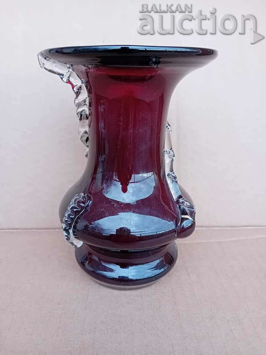 vase purple dark red crystal 70s with price 51.00 BGN | € 26.08