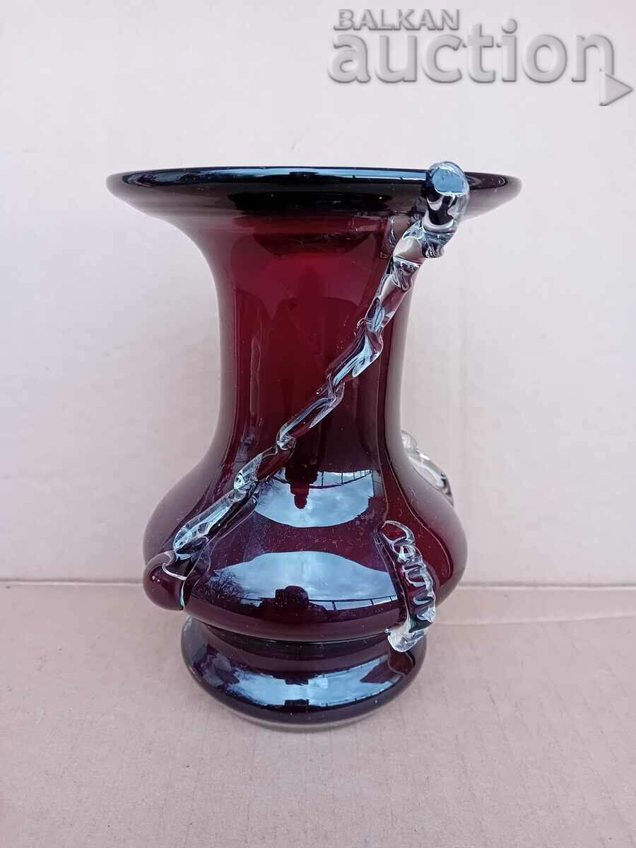 ваза морано тъмно червен кристал 70те