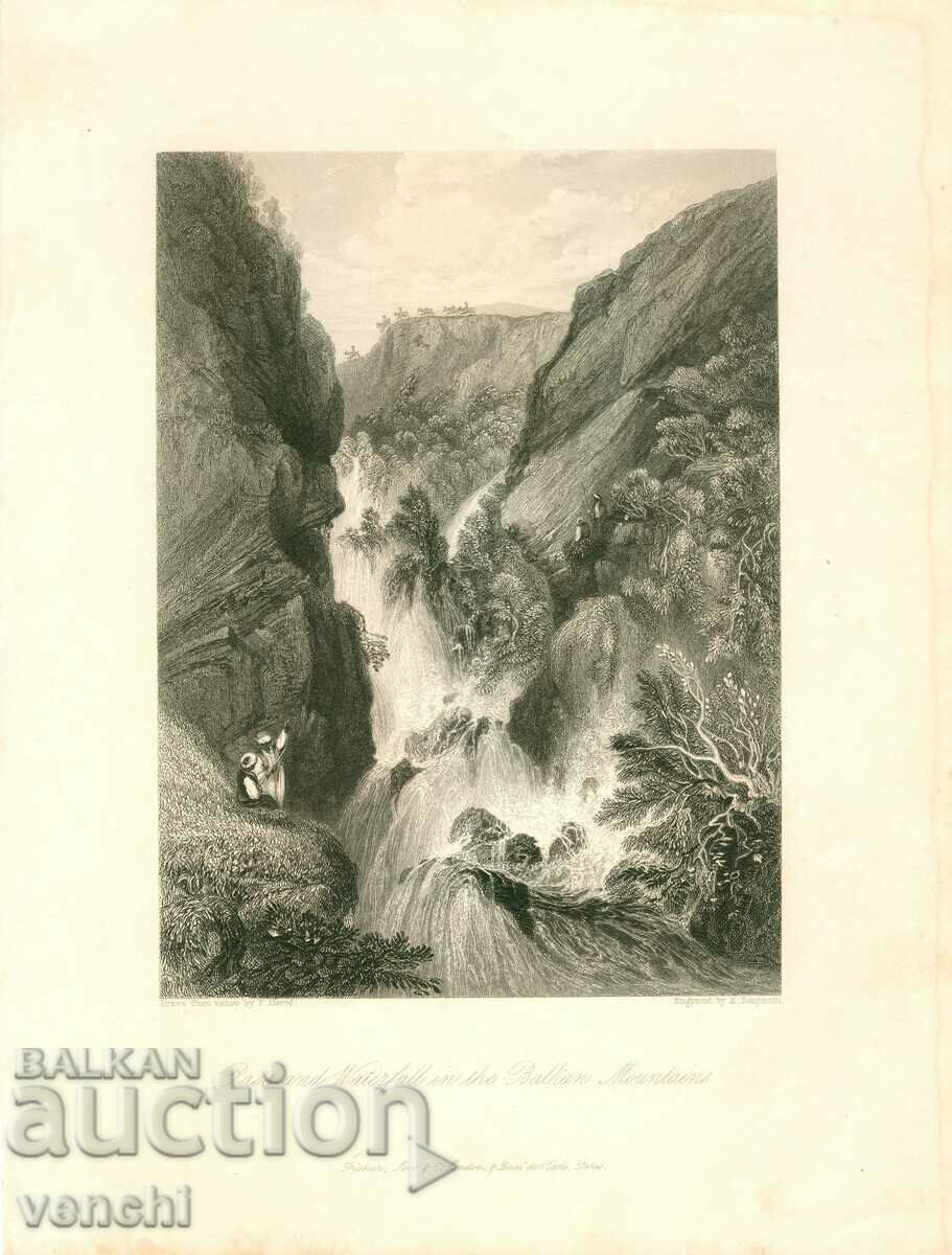 1840 - ENGRAVING - WATERFALL IN OLD MOUNTAIN - ORIGINAL
