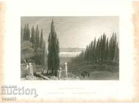 1838 - GRAVURA - BOSFOR - CIMITIRUL SKUTARI - ORIGINAL