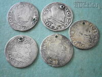 Sigismund 3 grosha silver lot set of five pieces