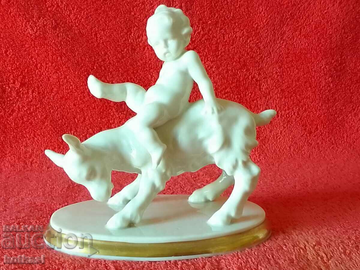 Old porcelain figure child boy goat METZLER & ORTLOFF Old porcelain figure child boy goat METZLER & ORTLOFF