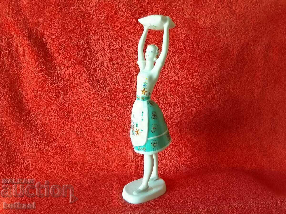 Auction  Old Porcelain Figure Woman Dance Pillow Hungary Marks