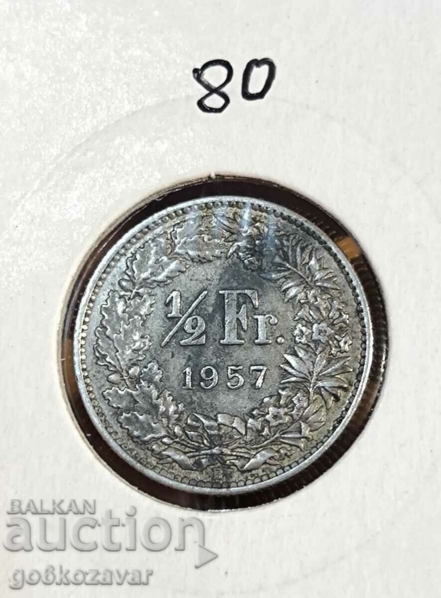 Швейцария 1/2 франка 1957г Сребро !