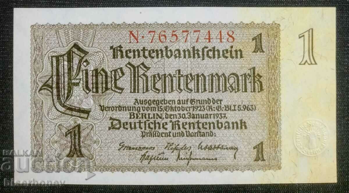 1 rentenmark Germania, 1 mark, 1 mark, 1937 UNC