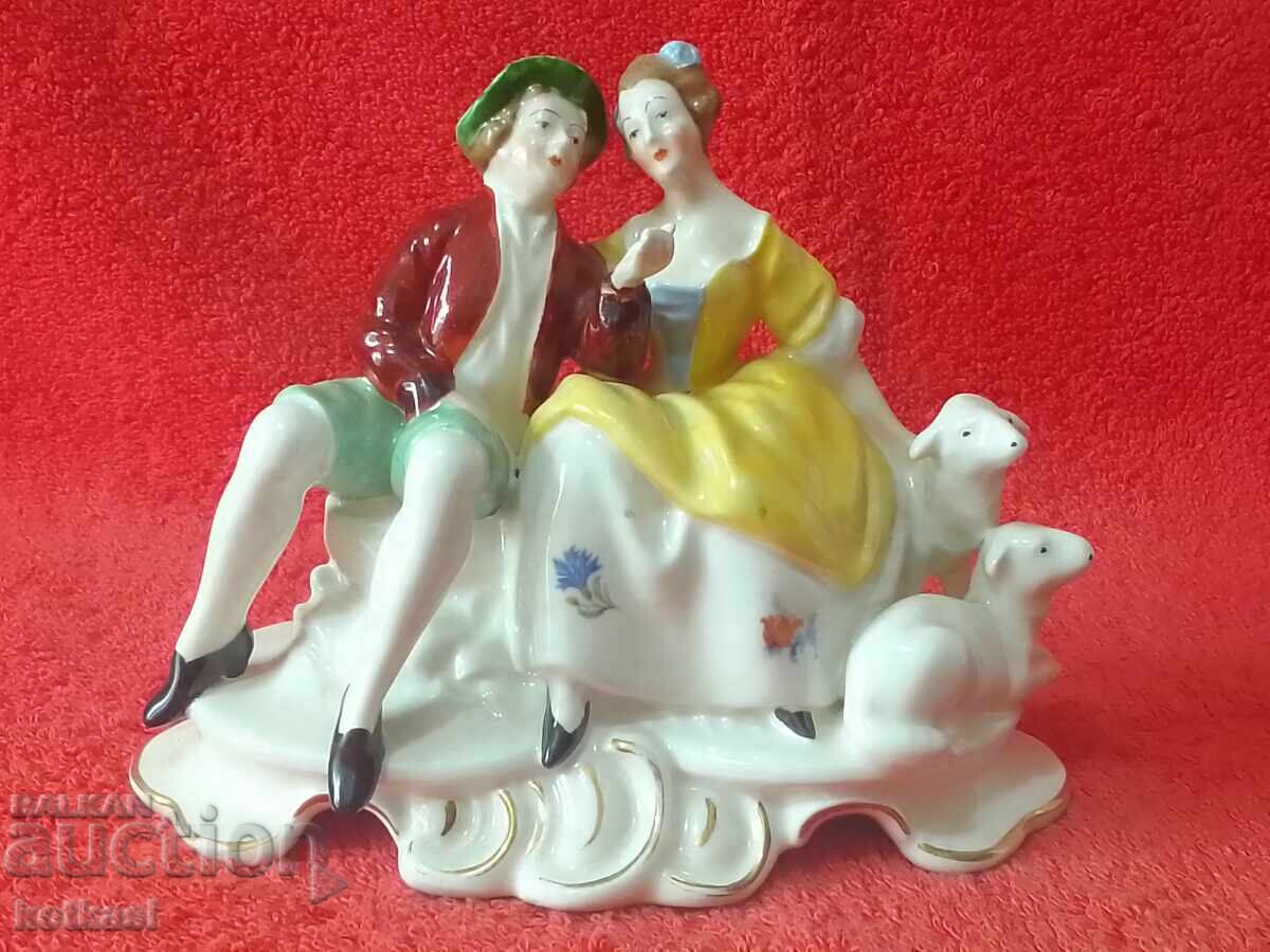 Old porcelain figure Man and Woman lambs Gallant TETTAU Old porcelain figure Man and Woman lambs Gallant TETTAU