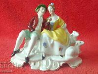 Old porcelain figure Man and Woman lambs Gallant TETTAU