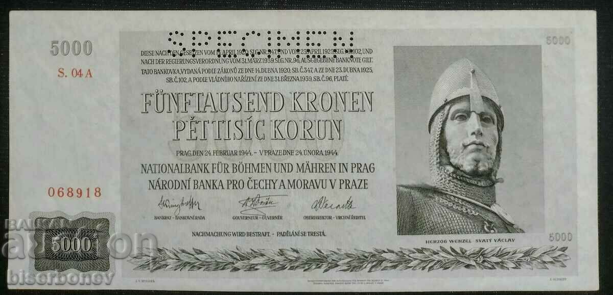 Specimen 5000 korun, крони, Бохемия и Моравия, 1944 UNC