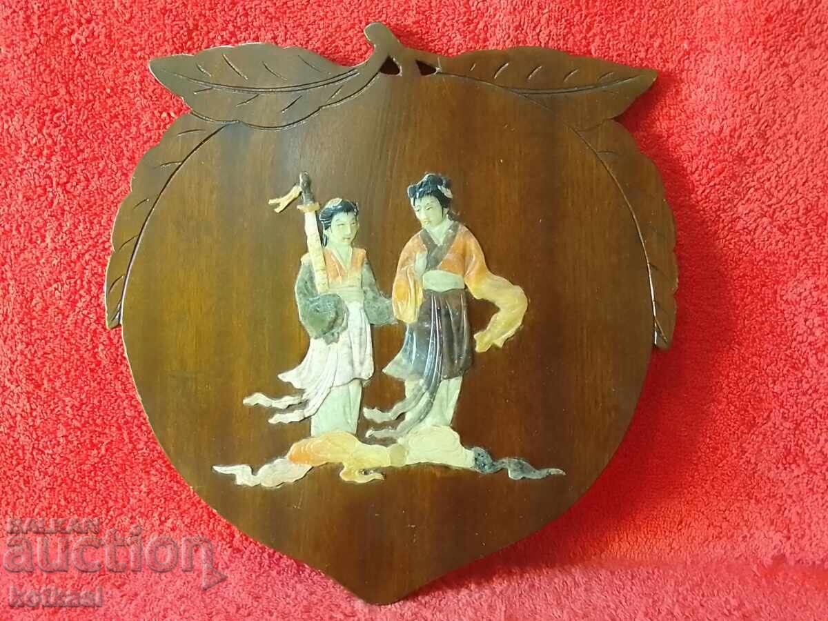 Wood panel form Peach male female semi-precious stones jade Wood panel form Peach male female semi-precious stones jade