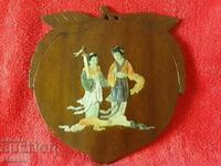 Wood panel form Peach male female semi-precious stones jade